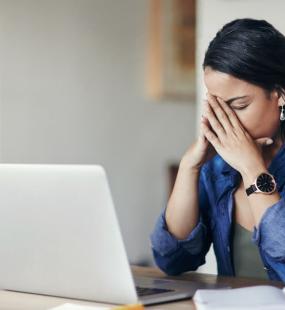 Stressed lady after making error in business