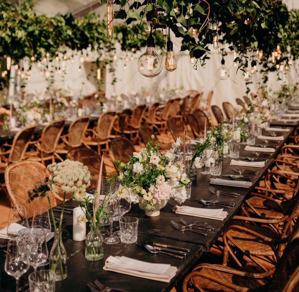 wedding placements at a long table