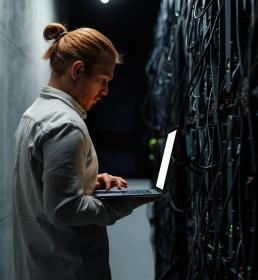 man in a server room