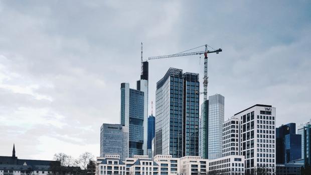 HIgh-rise office buildings with crane