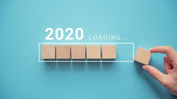 Wooden blocks indicating 2020 is 80% loaded