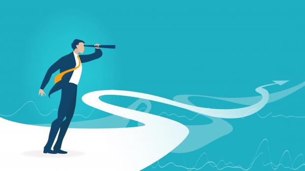 cartoon of a man using a telescope