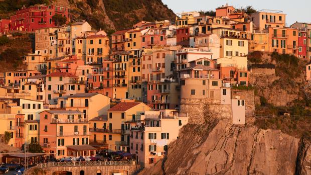 Town on rocks by sea in Northern Italy
