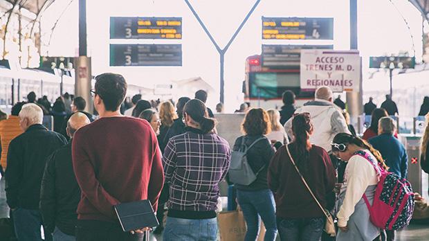 People at a busy train station