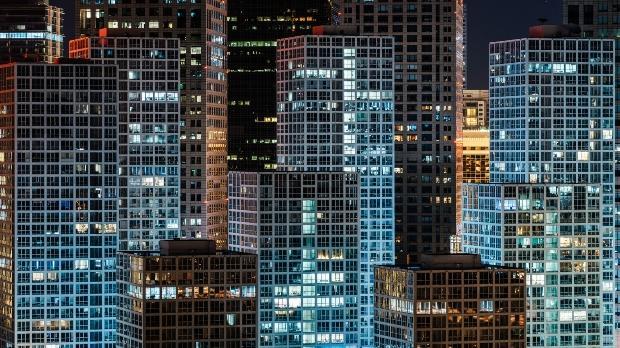 office skyscrapers at night 