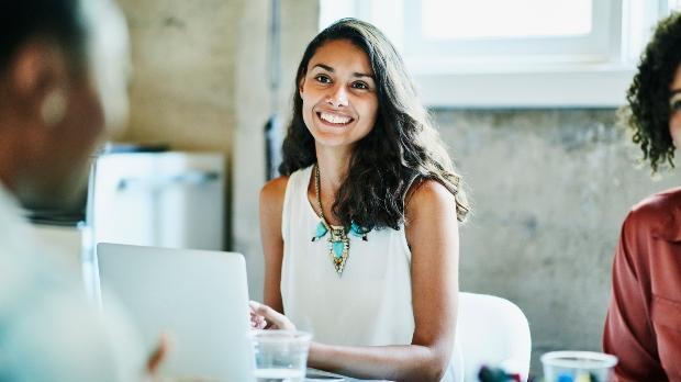 woman sitting in business meeting