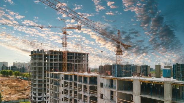 high rise scaffolding with crane