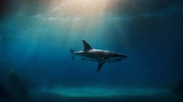 great white shark swimming in sea