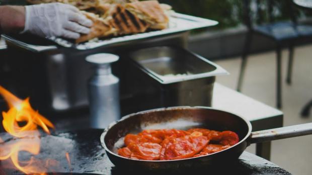 food being prepared in a kitchen