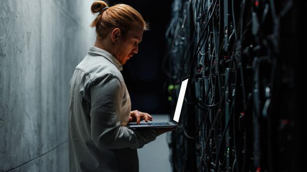 man in a server room