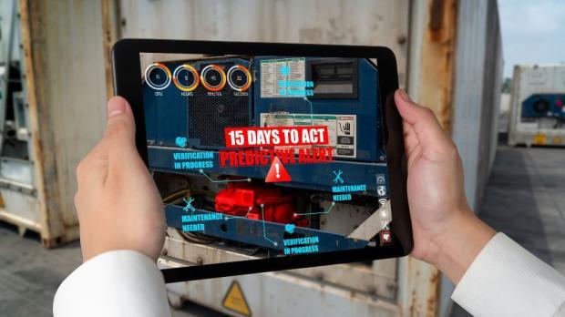 Engineer use augmented reality software in smart factory production line with automated application 
