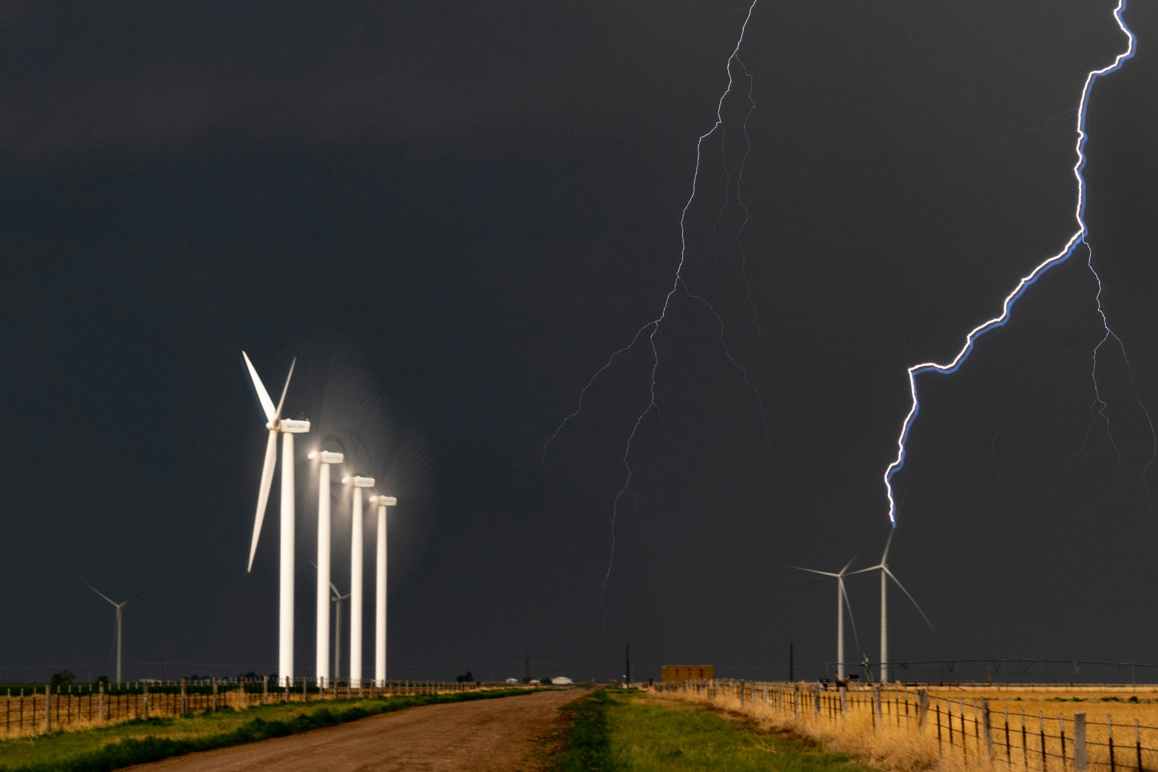 lightning striking wind turbines