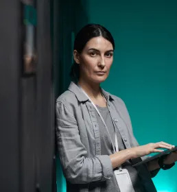 Data scientist looking at the camera