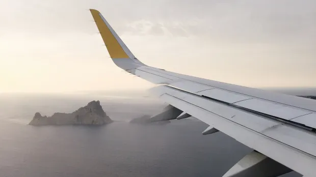 The wing of an aeroplane.