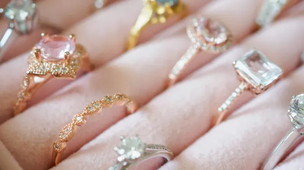 Valuables Jewellery multiple diamond rings on display