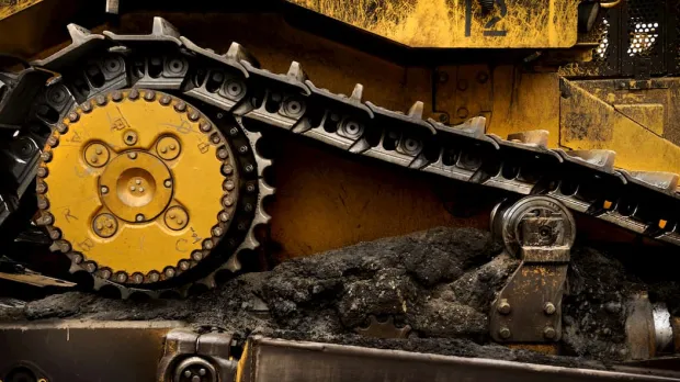 Caterpillar track on an excavator Caterpillar track on an excavator