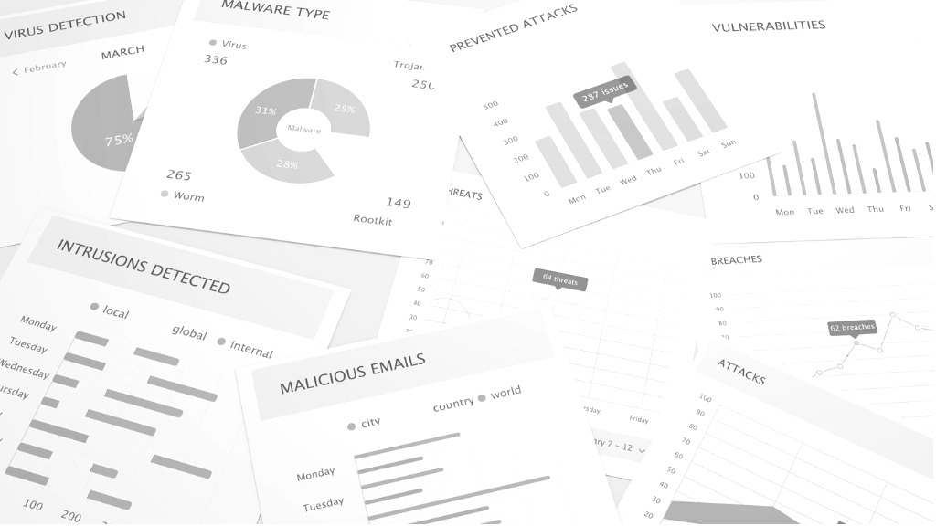 Bar charts and pie charts about cyber security
