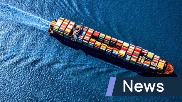 A fully loaded container ship in transit, viewed from above, News thumbnail