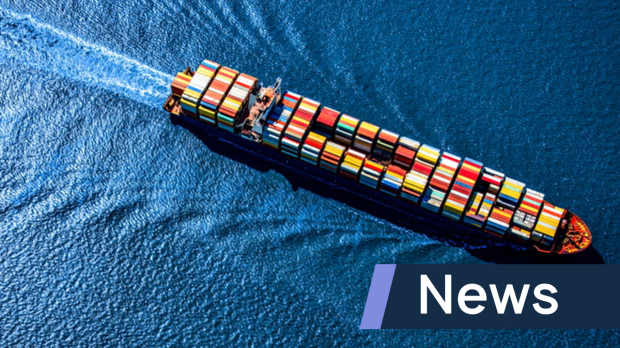 A fully loaded container ship in transit, viewed from above, News thumbnail