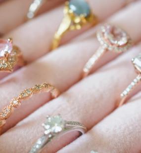 multiple diamond rings on display