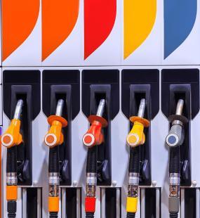Multicoloured petrol station pumps