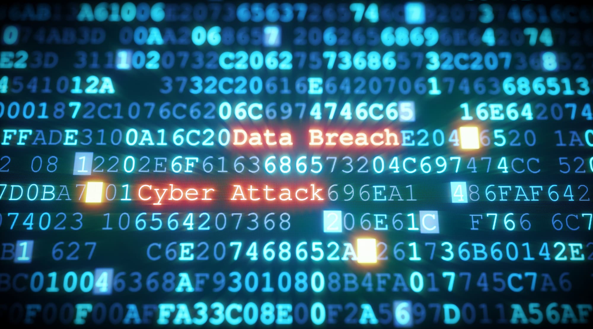 Cyber code with words Cyber Attack and Data Breach