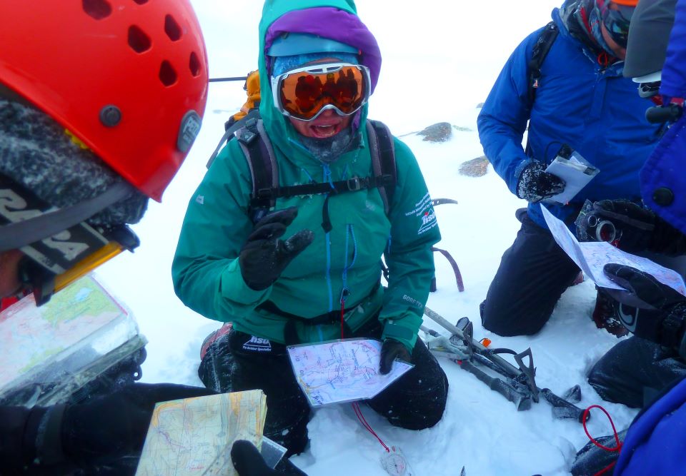 Mountaineering instructor with group