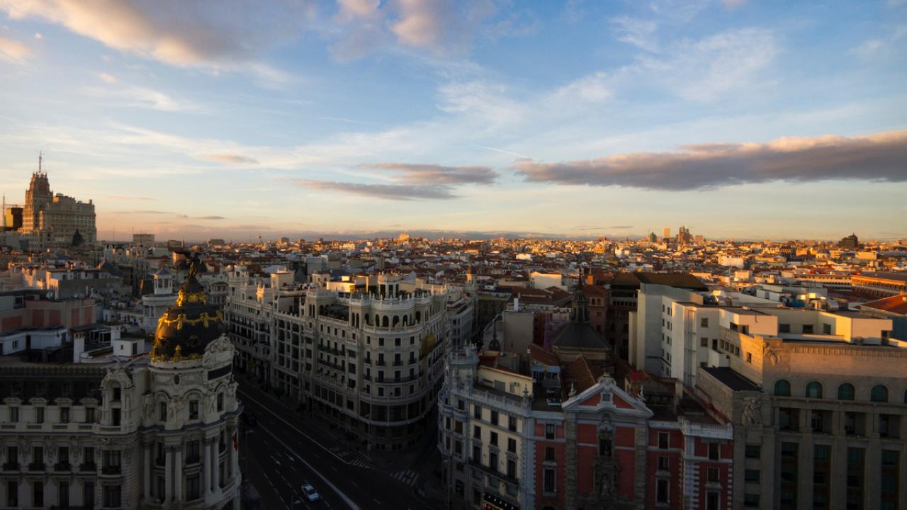 City view of Madrid Spain evening 