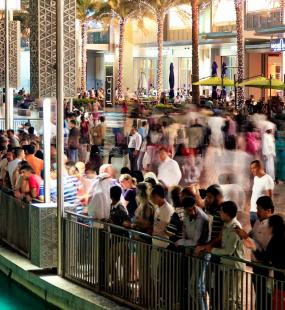 People gathered inside the Dubai mall