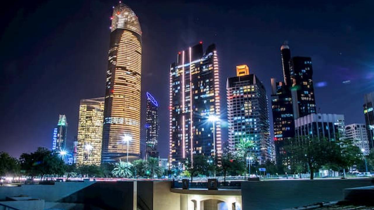 Abu Dhabi business district by night