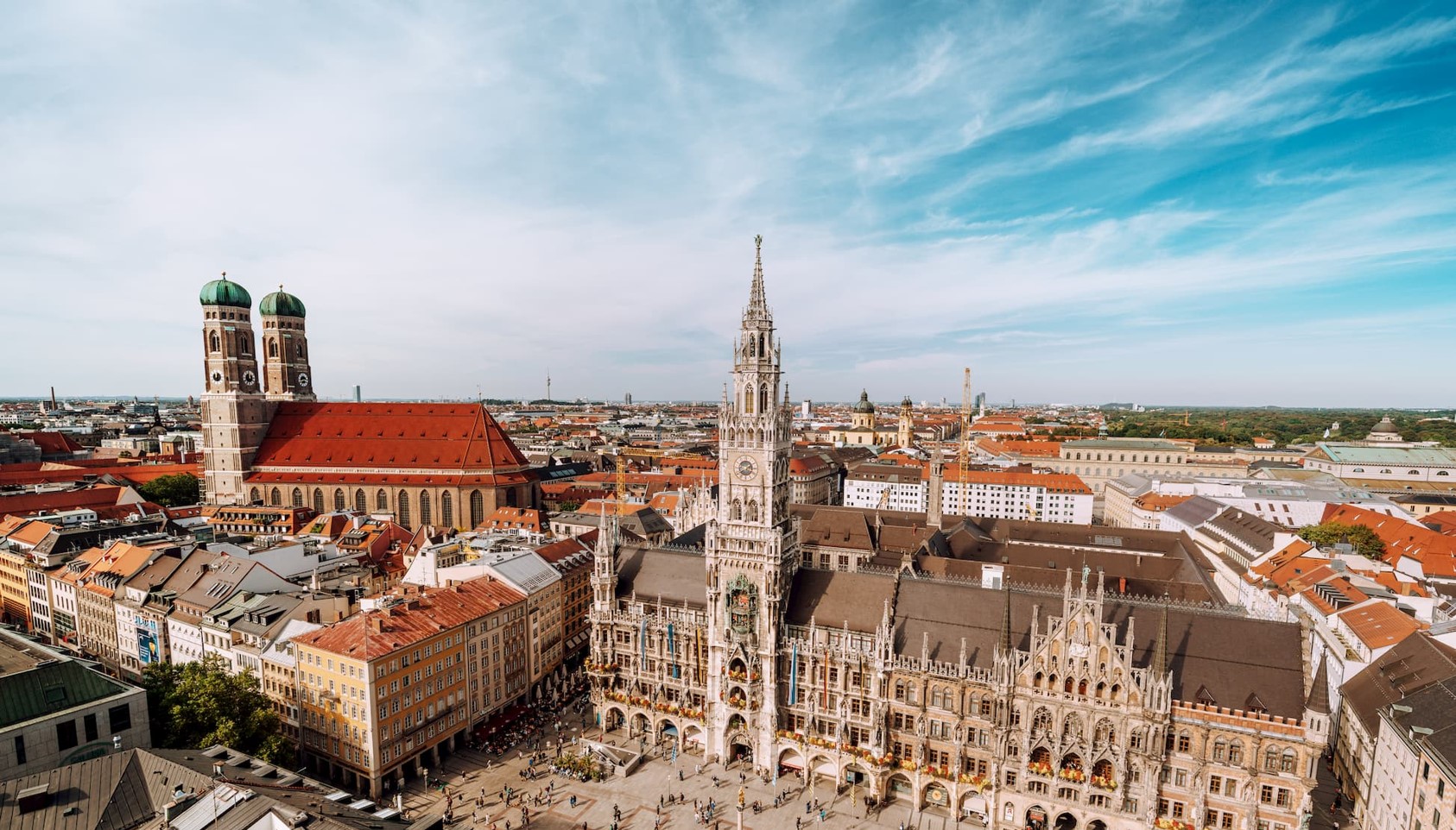 Panorama of Marienplatz Square with new town hall