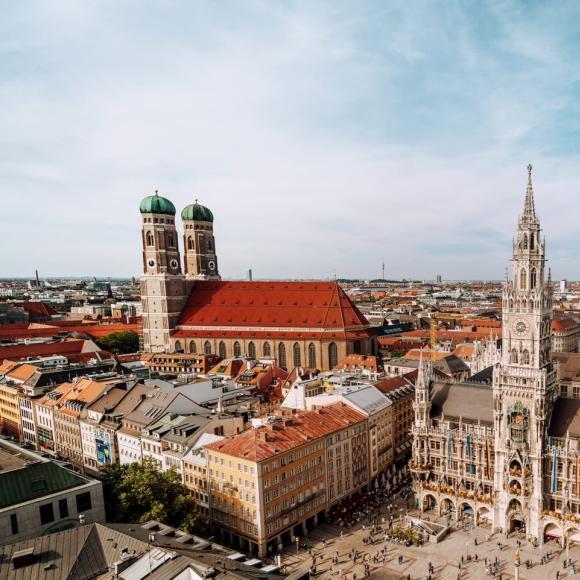 Panorama of Marienplatz Square with new town hall