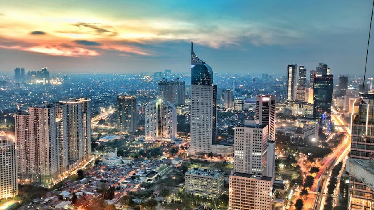 Jakarta city aerial view at dusk
