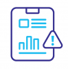 A blue icon of a clipboard with risk assessment info