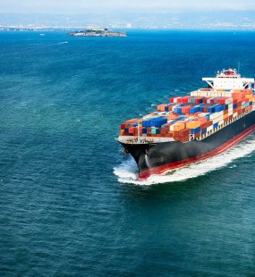 Marine Cargo ship transporting goods across the ocean