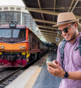 Man excited that the train is coming