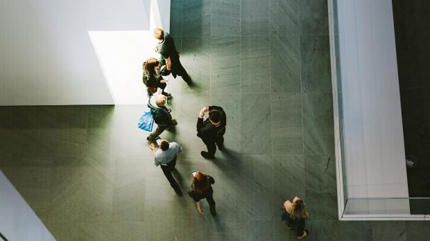 office workers walking
