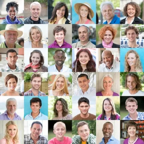 A collage of smiling faces from all over the world