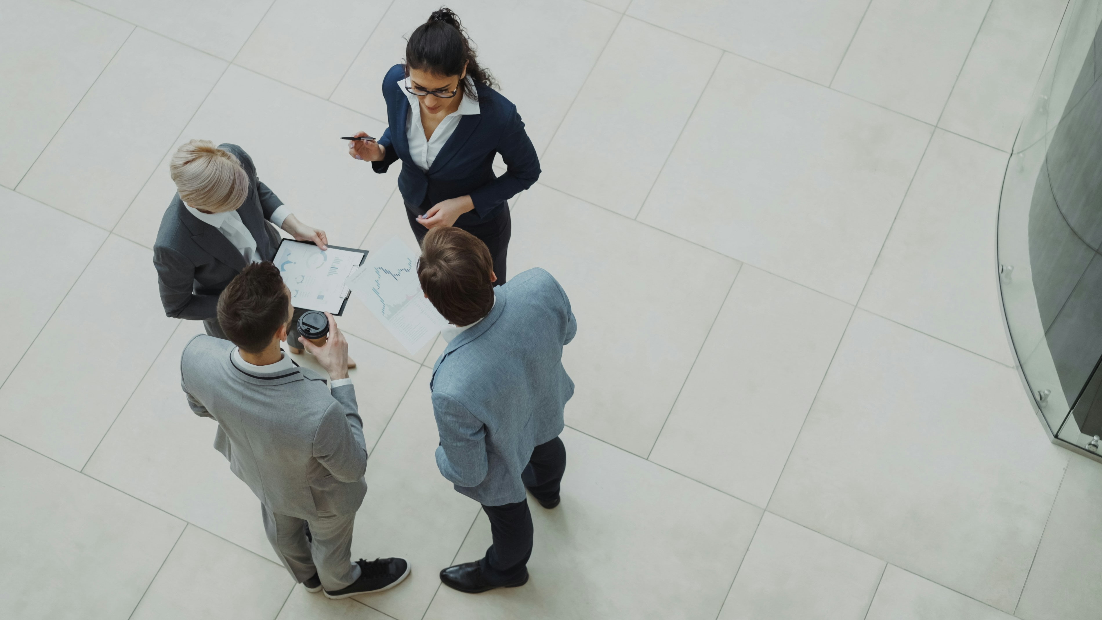 Business people talking aerial view