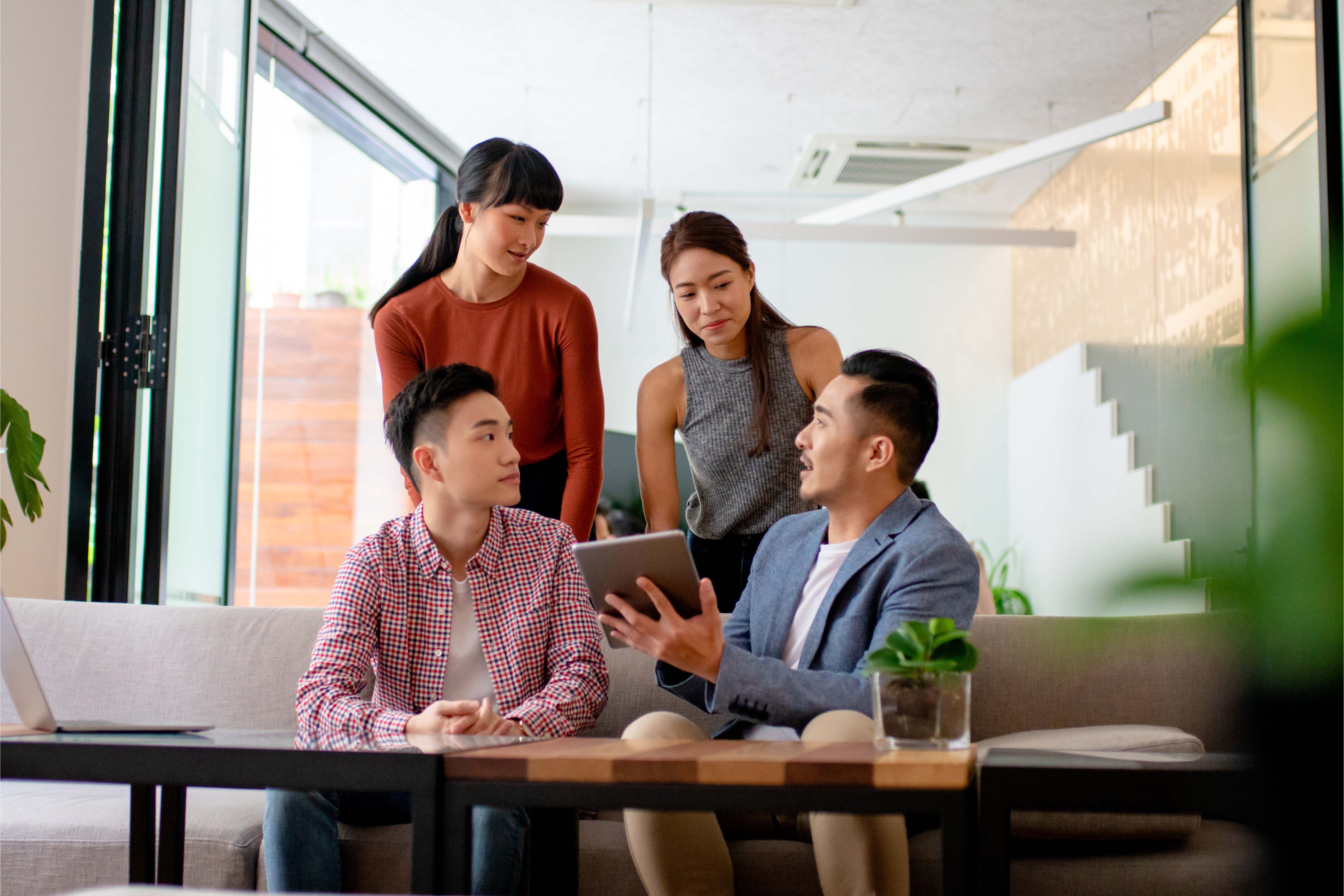 Young team working in a modern co-working office