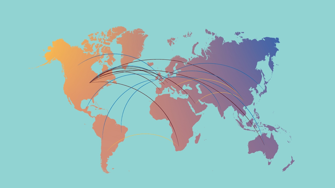 World map connected by arrows