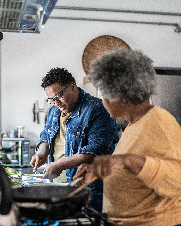 Family following a recipe