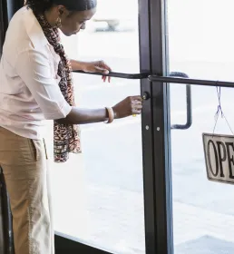 Shop door being opened
