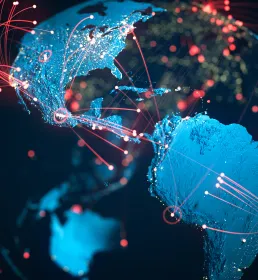 Picture of the globe with cyber graphic overlayed
