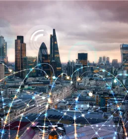 An image of London with cyber graphics overlayed
