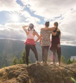 Young people on hike at viewing point