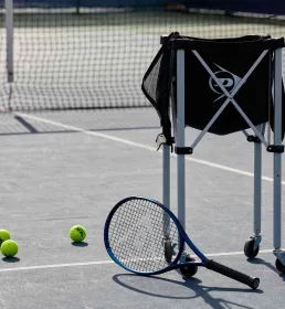 Tennis equipment on court
