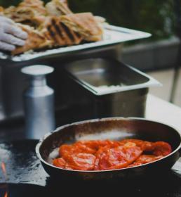 food being prepared in a kitchen