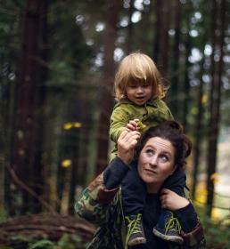 Lady with child on a walk