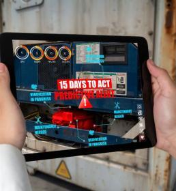 Engineer use augmented reality software in smart factory production line with automated application